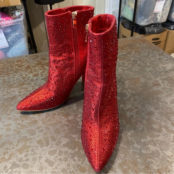 Jess Lea Boots Heel Ankle Woman’s 8 Bedazzled Beaded Studded Zip 4” square - Picture 2 of 15